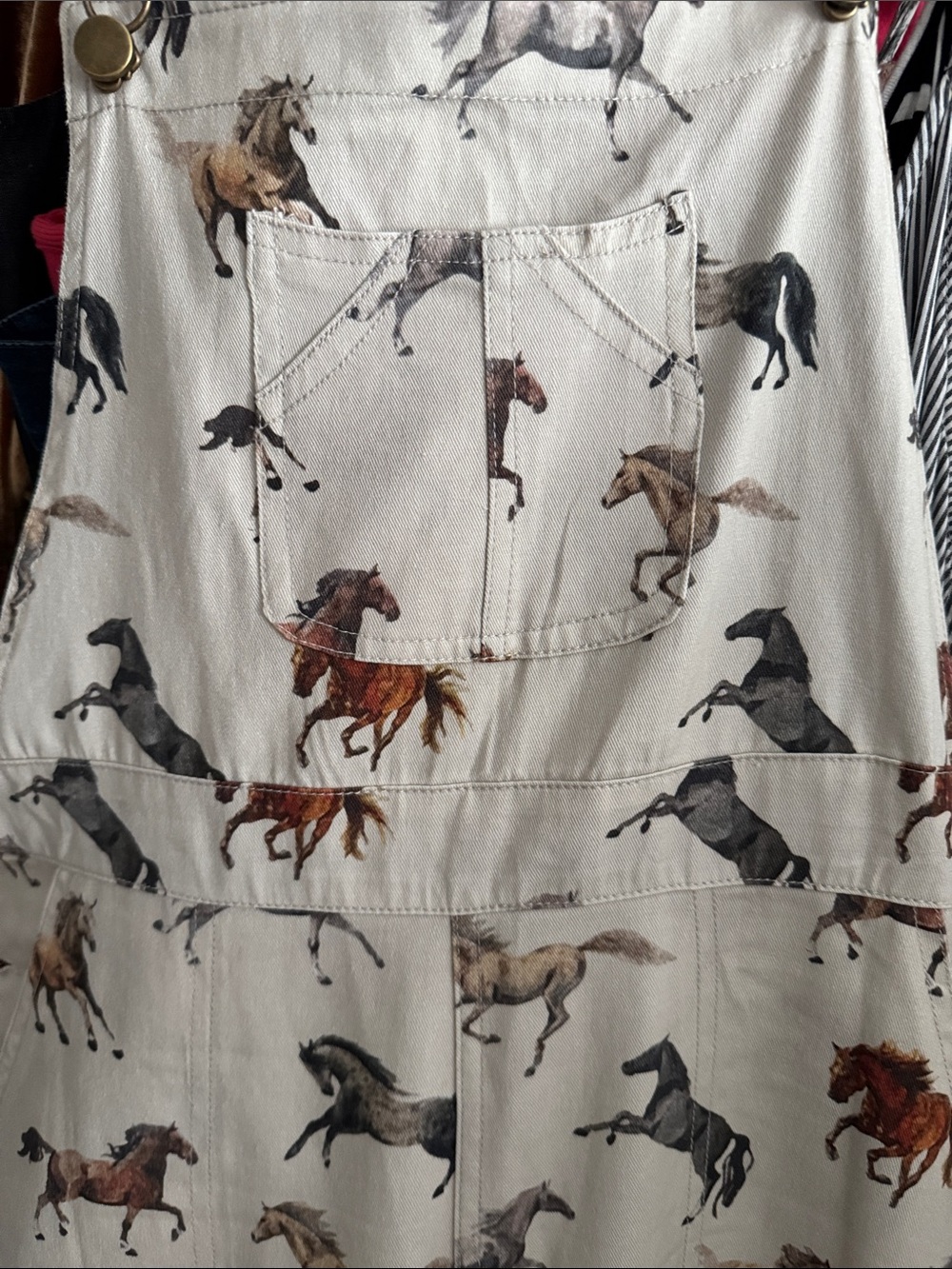 Cream Horse-Print Cotton Overalls Jumpsuit - Picture 3 of 4